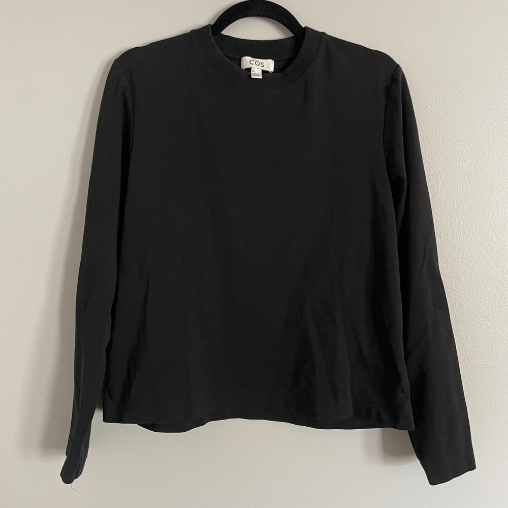 COS Long Sleeve Top Womens Large Black Jersey Crew Neck Minimalist Basic